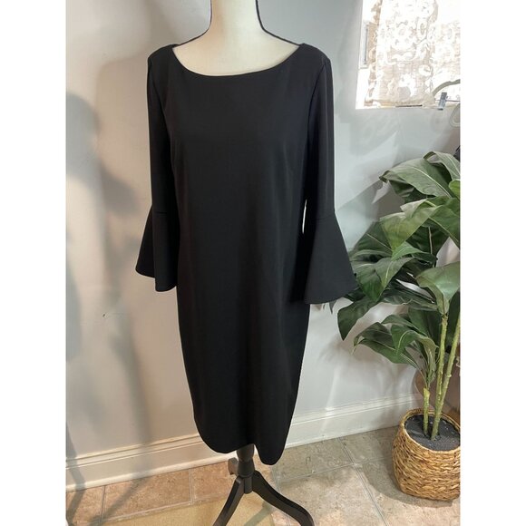 Jessica H Black Bell Sleeve Dress Size 14 94% Polyester 6% Spandex - Picture 5 of 16